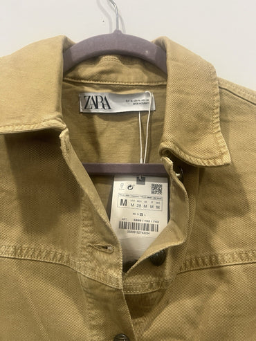 ZARA Women’s Beige Button Belted Collared Jacket w/ Pockets Long Sleeve Size M1