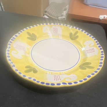 Vietri Ceramic Yellow Round Glossy Plate Elephant Theme Printed Backstamp 9-3/41