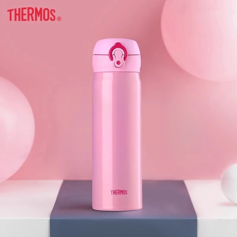 Thermos Stainless Steel Vacuum Flask 350ml/500ml | One-Touch Insulated Travel Bottle | Keep Hot & Cold | 5 Colors | JC Sunshine