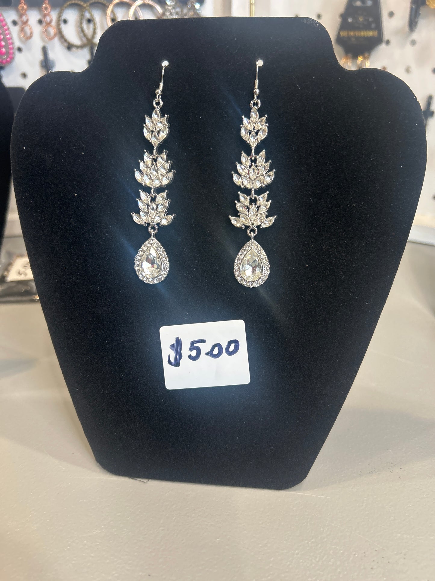 Crystal Laurel Leaf Teardrop Chandelier Earrings