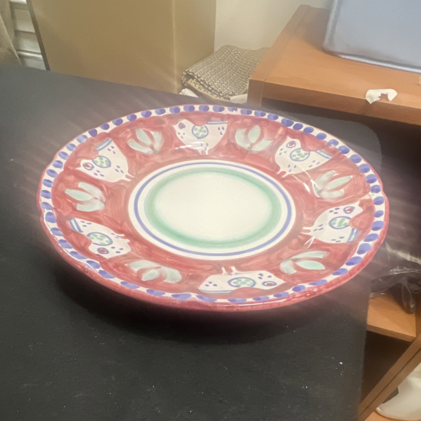 Nathalie Lété Ceramic Round Bowl Hand Painted Decorative Birds Glossy 9.75"1