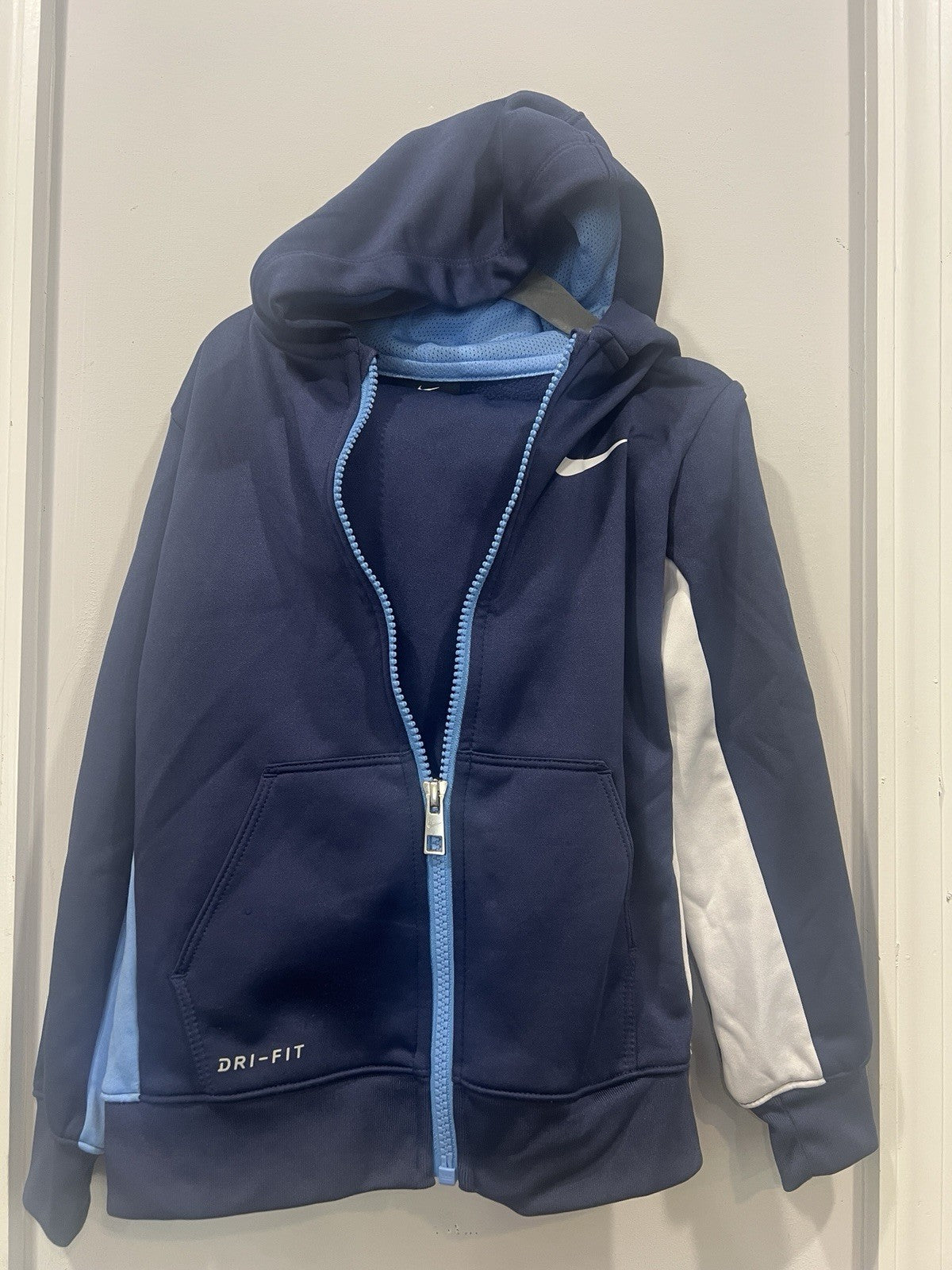 Nike Dri-FIT Boys Full Zip Hoodie Navy Blue Light Blue White Size 5/S and Pants3
