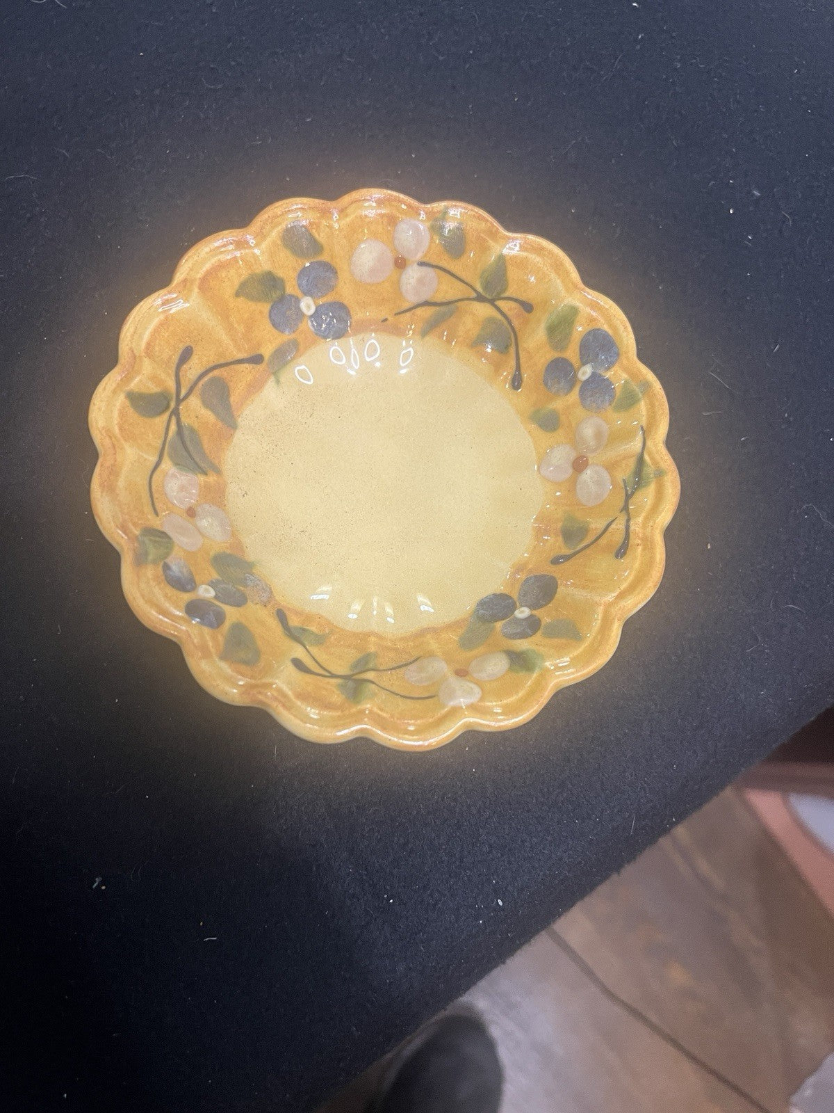 Le Petit-Lavol Pottery Round Bowl Floral Scalloped Rim Glossy France 5 3/8"1