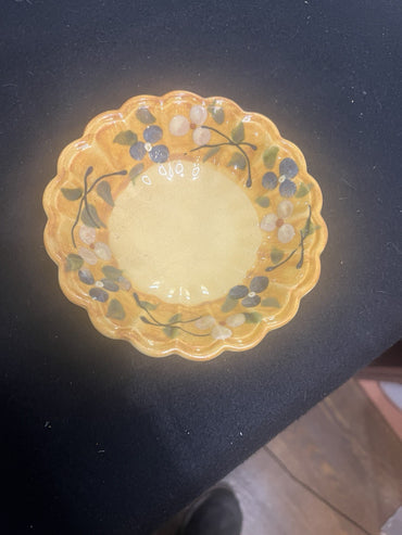 Le Petit-Lavol Pottery Round Bowl Floral Scalloped Rim Glossy France 5 3/8"1