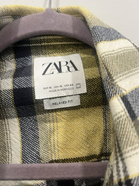 ZARA Men's Plaid Flannel Button-Up Shirt XL Relaxed Fit Yellow Black White1