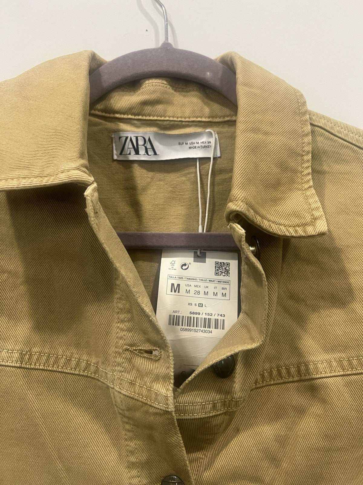 ZARA Women’s Beige Button Belted Collared Jacket w/ Pockets Long Sleeve Size M1