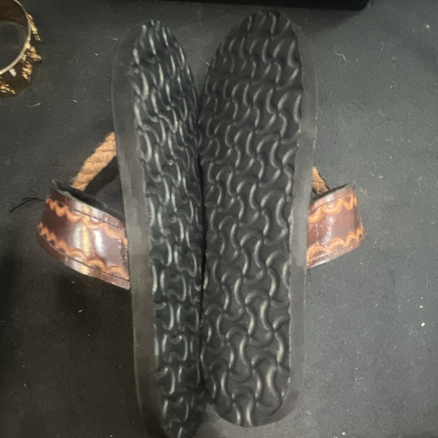 Brown/Black Embroidered Tooled Thong Slip-On Sandals for Women Casual Size 91