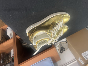 Louis Vuitton Gold Leather Sneakers Women’s 6.5 US 36.5 EU Logo Lace Up Flat1