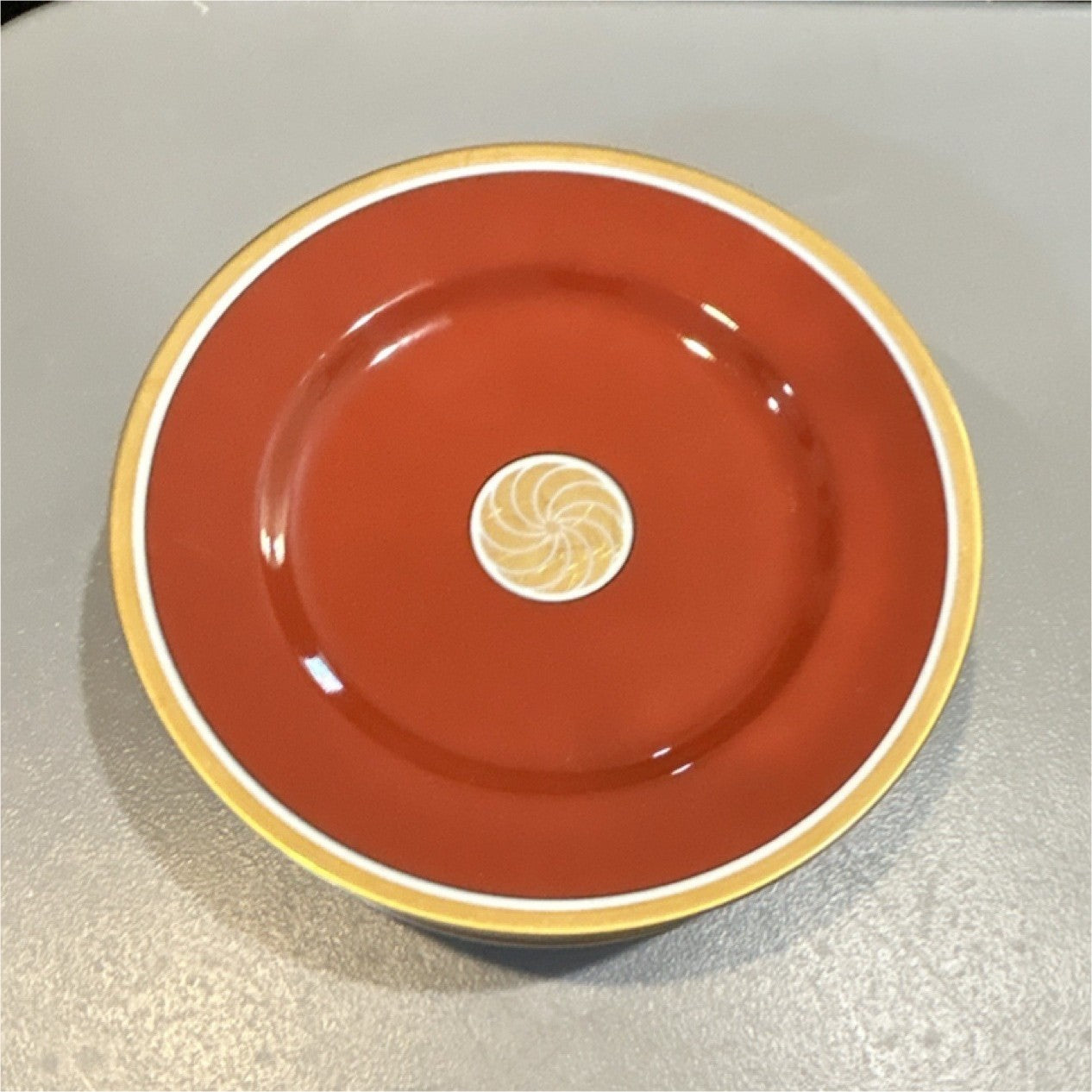 Fitz & Floyd Red Yellow White Ceramic Round Glossy Plate Printed Backstamp0