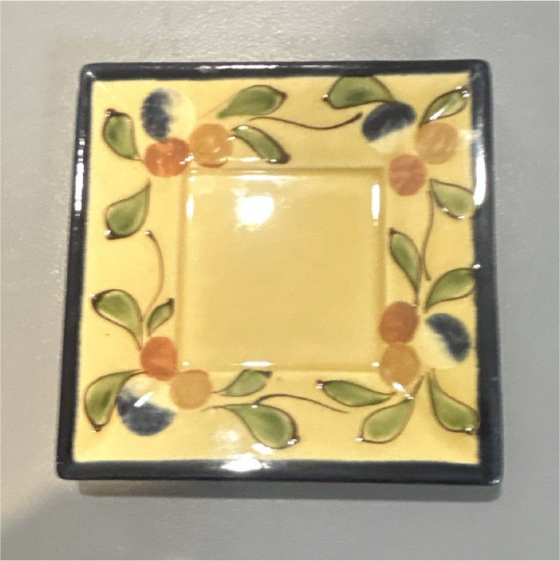 Piet-Laroi Square Ceramic Dish Floral Pattern Yellow Green Blue Orange France0