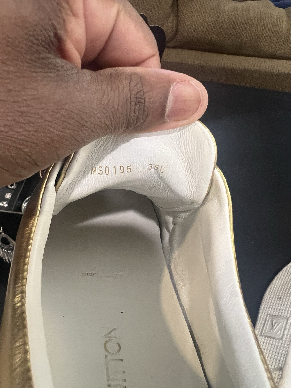 Louis Vuitton Gold Leather Sneakers Women’s 6.5 US 36.5 EU Logo Lace Up Flat3