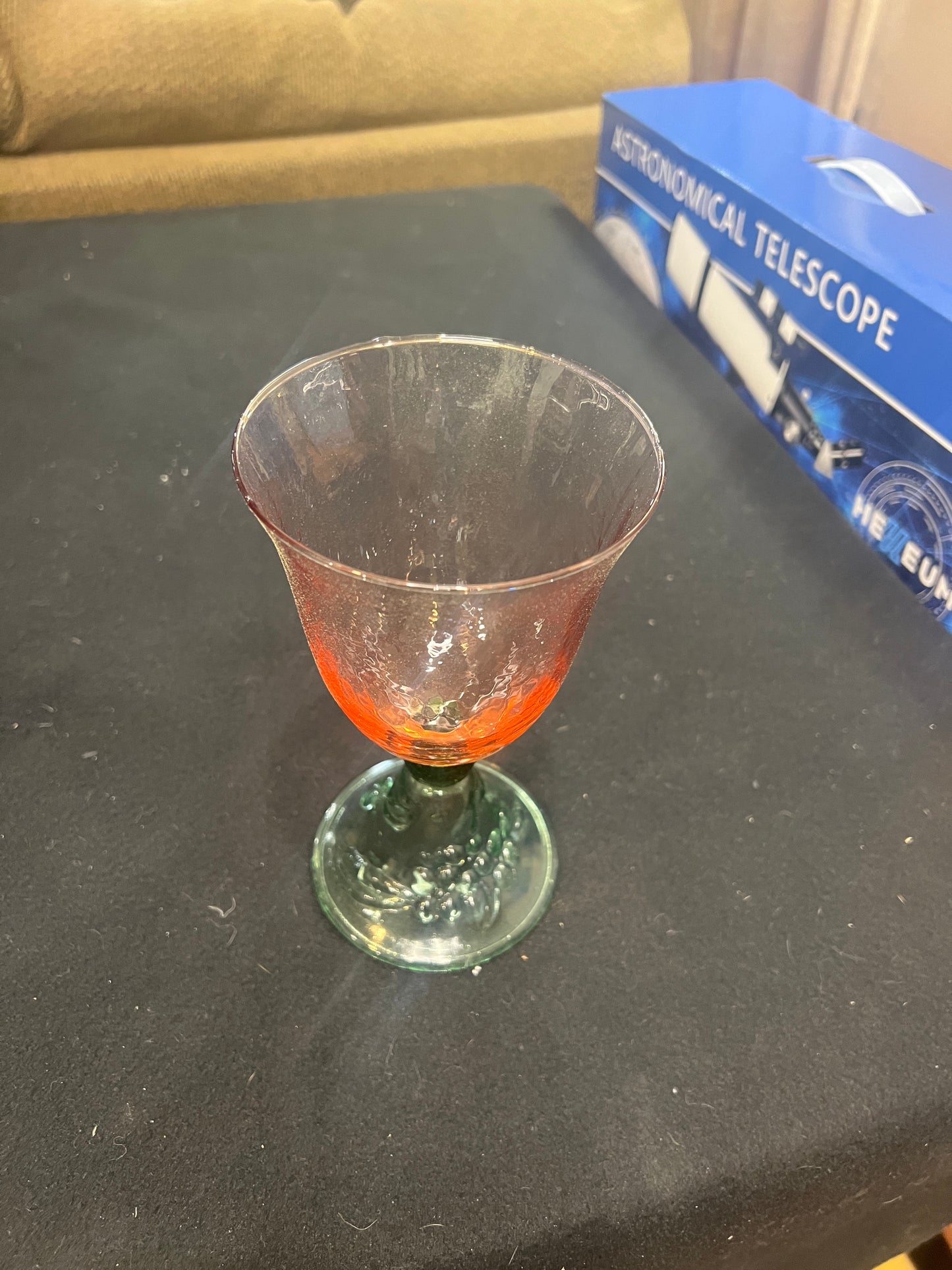 Pink Green Glass Goblet Tapered Shape Glossy Finish Drinkware Unisex Adults