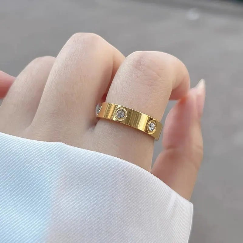 JC Classic Cross Stainless Steel Love Ring For Women Men Rose Gold Color Couple CZ Crystal Rings Luxury Jewelry Wedding Gift