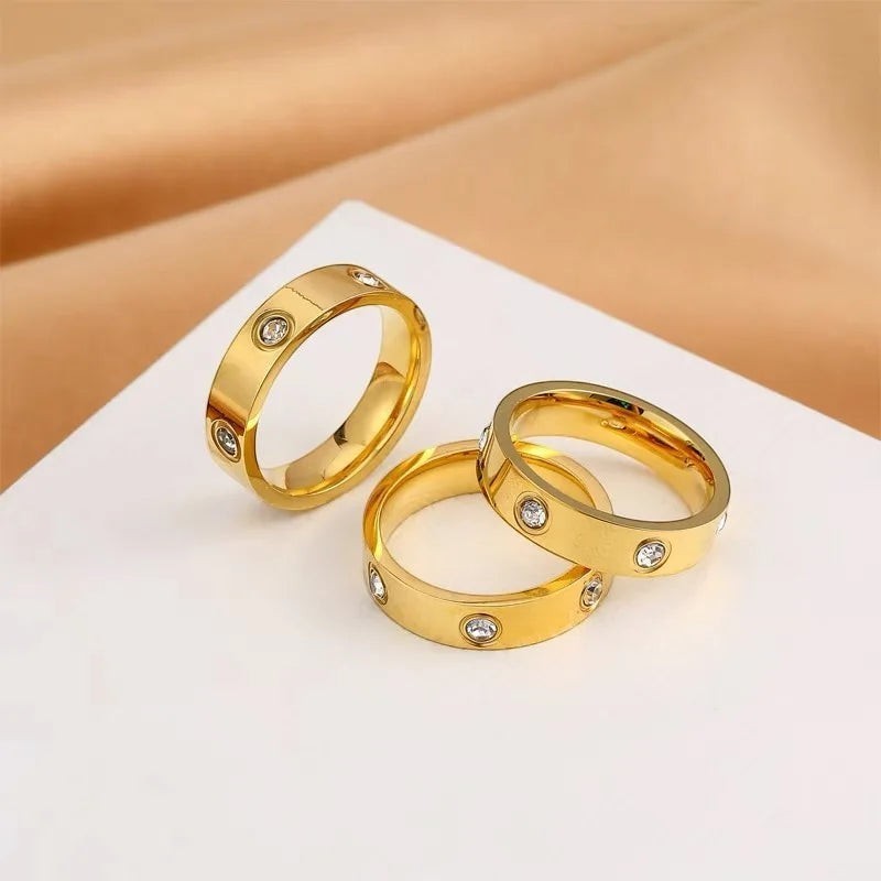 JC Classic Cross Stainless Steel Love Ring For Women Men Rose Gold Color Couple CZ Crystal Rings Luxury Jewelry Wedding Gift