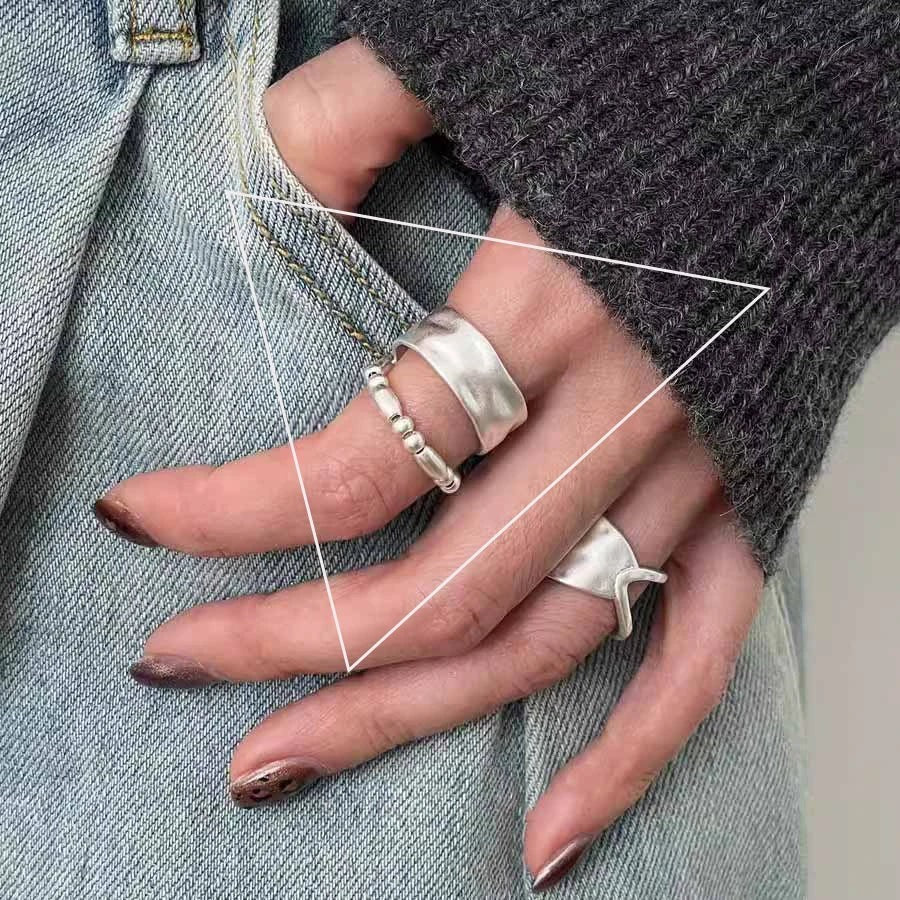 S925 Sterling Silver 3-Piece Ring Set | Matte Wide Band, Open Cuff & CZ Crossover Rings | Adjustable Stackable Set | JC Sunshine
