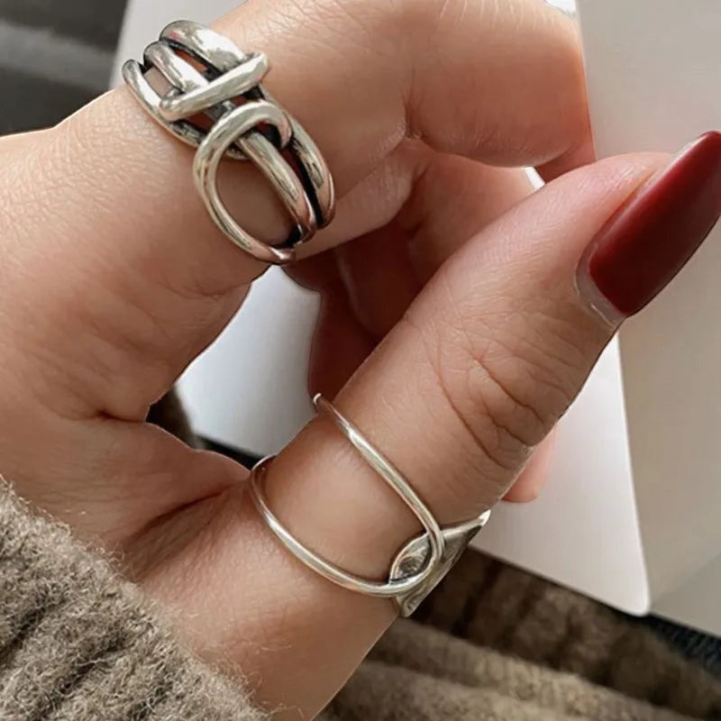 S925 Sterling Silver 3-Piece Ring Set | Matte Wide Band, Open Cuff & CZ Crossover Rings | Adjustable Stackable Set | JC Sunshine
