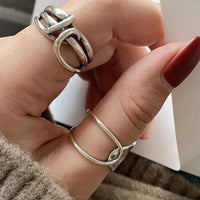 S925 Sterling Silver 3-Piece Ring Set | Matte Wide Band, Open Cuff & CZ Crossover Rings | Adjustable Stackable Set | JC Sunshine