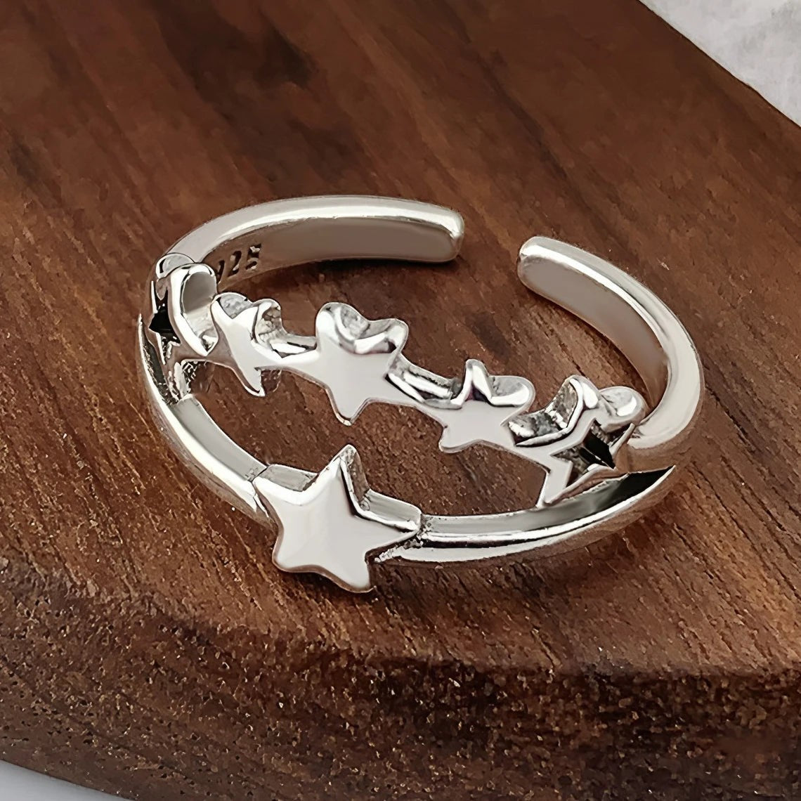 S925 Sterling Silver 3-Piece Ring Set | Matte Wide Band, Open Cuff & CZ Crossover Rings | Adjustable Stackable Set | JC Sunshine