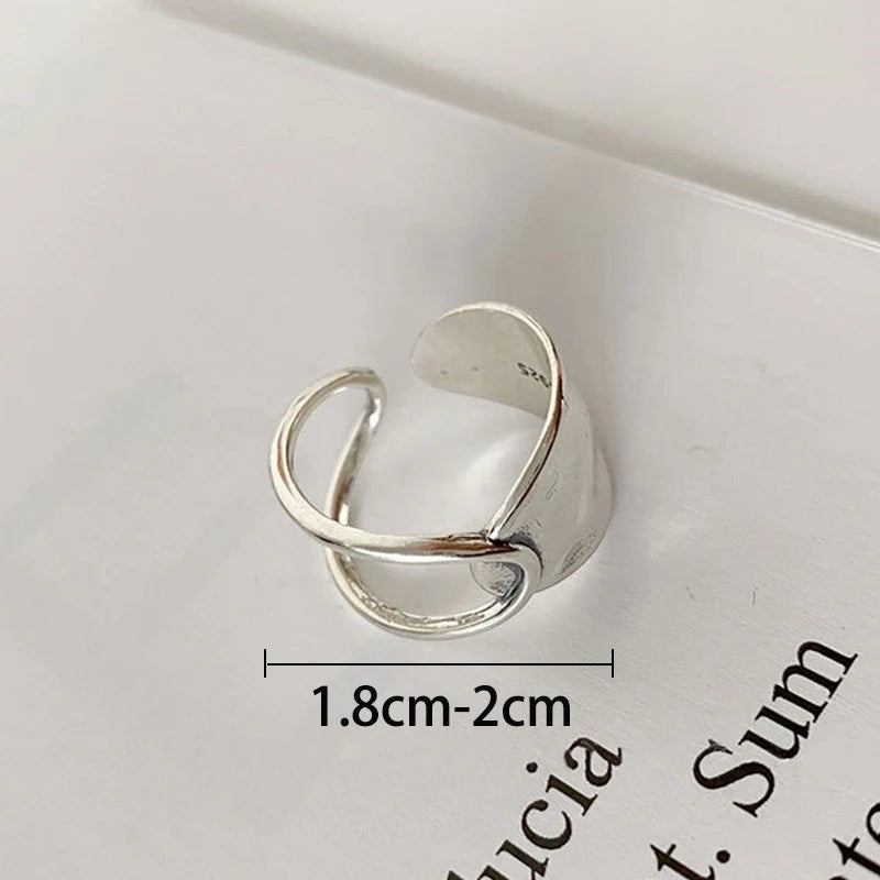 S925 Sterling Silver 3-Piece Ring Set | Matte Wide Band, Open Cuff & CZ Crossover Rings | Adjustable Stackable Set | JC Sunshine