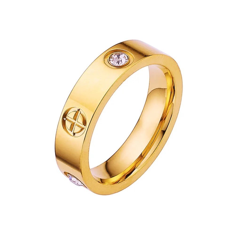 JC Classic Cross Stainless Steel Love Ring For Women Men Rose Gold Color Couple CZ Crystal Rings Luxury Jewelry Wedding Gift