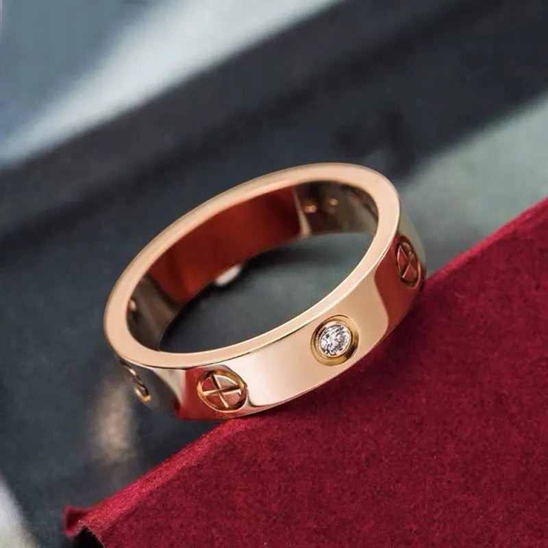 JC Classic Cross Stainless Steel Love Ring For Women Men Rose Gold Color Couple CZ Crystal Rings Luxury Jewelry Wedding Gift