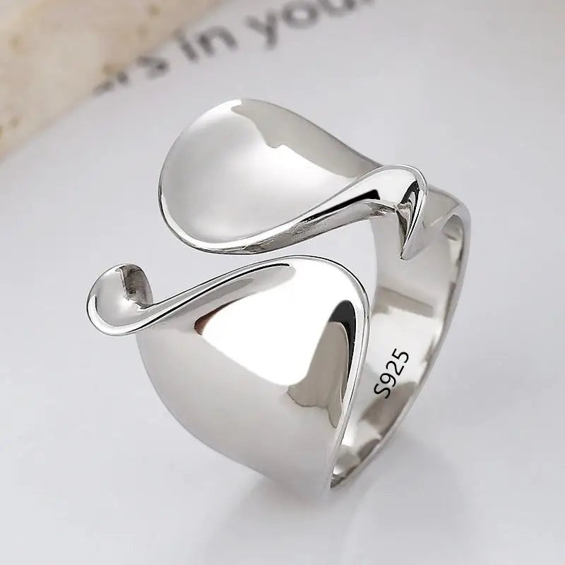 S925 Sterling Silver 3-Piece Ring Set | Matte Wide Band, Open Cuff & CZ Crossover Rings | Adjustable Stackable Set | JC Sunshine