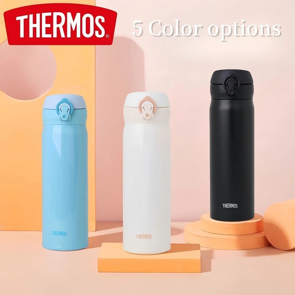 Thermos Stainless Steel Vacuum Flask 350ml/500ml | One-Touch Insulated Travel Bottle | Keep Hot & Cold | 5 Colors | JC Sunshine