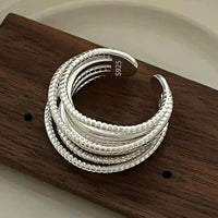 S925 Sterling Silver 3-Piece Ring Set | Matte Wide Band, Open Cuff & CZ Crossover Rings | Adjustable Stackable Set | JC Sunshine