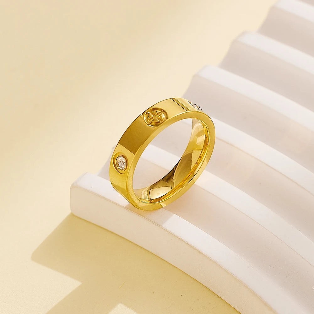 JC Classic Cross Stainless Steel Love Ring For Women Men Rose Gold Color Couple CZ Crystal Rings Luxury Jewelry Wedding Gift