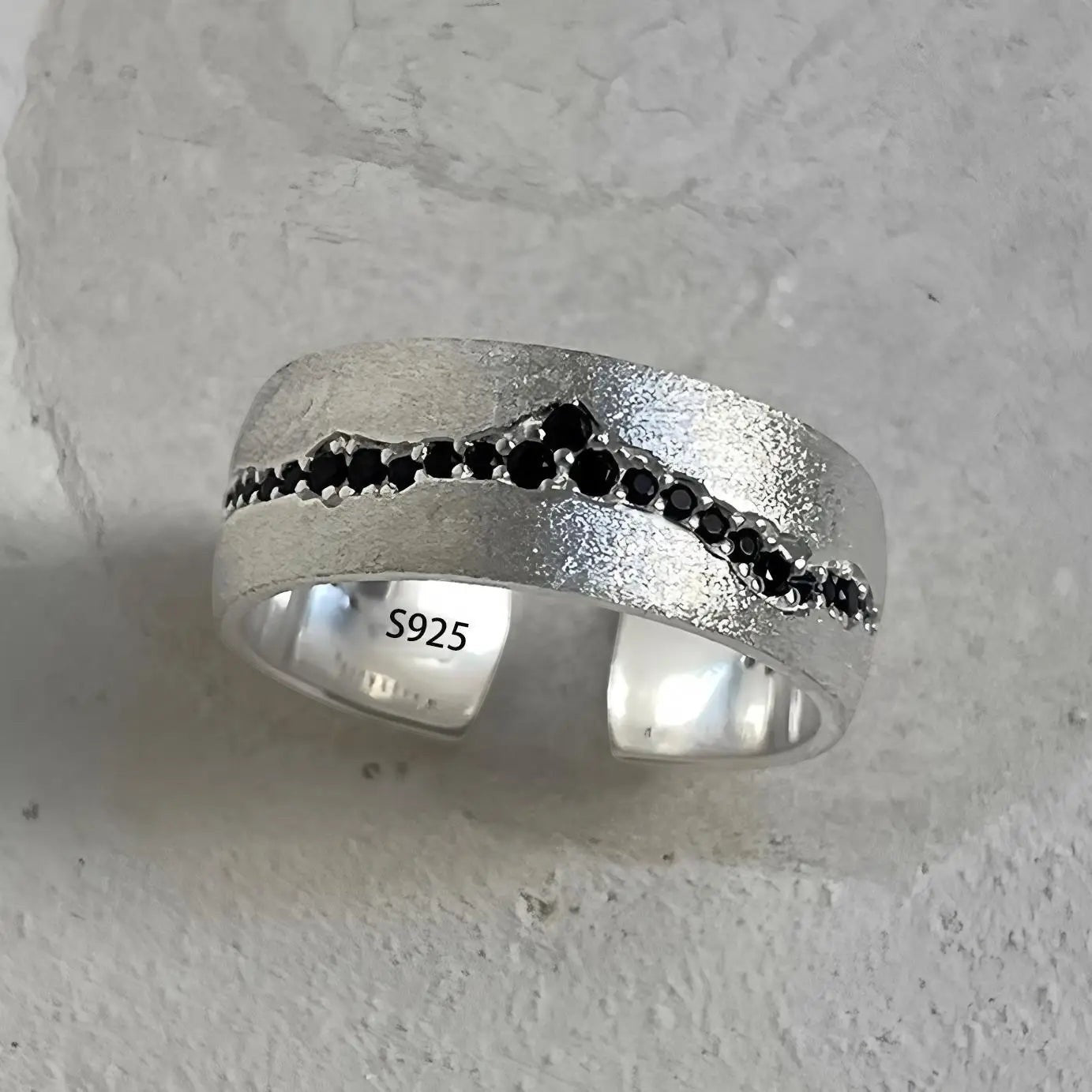 S925 Sterling Silver 3-Piece Ring Set | Matte Wide Band, Open Cuff & CZ Crossover Rings | Adjustable Stackable Set | JC Sunshine