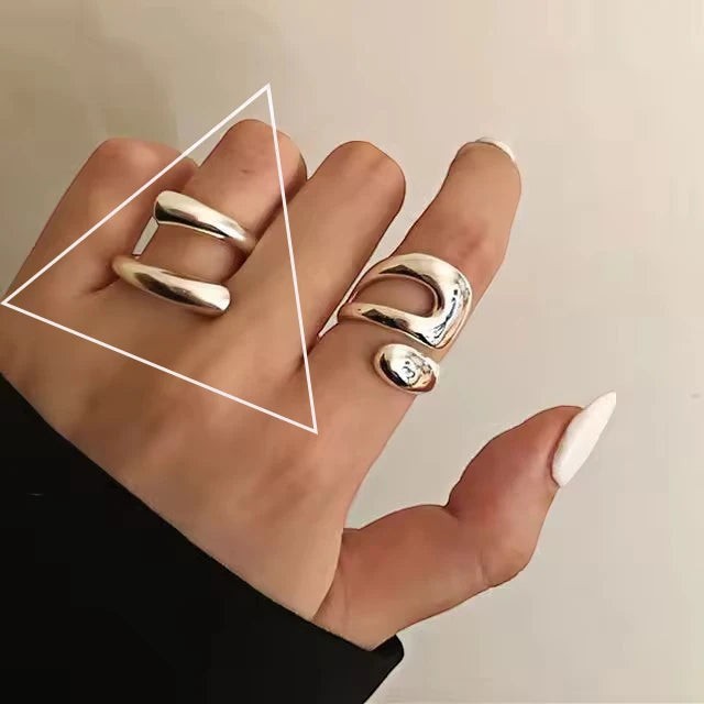 S925 Sterling Silver 3-Piece Ring Set | Matte Wide Band, Open Cuff & CZ Crossover Rings | Adjustable Stackable Set | JC Sunshine