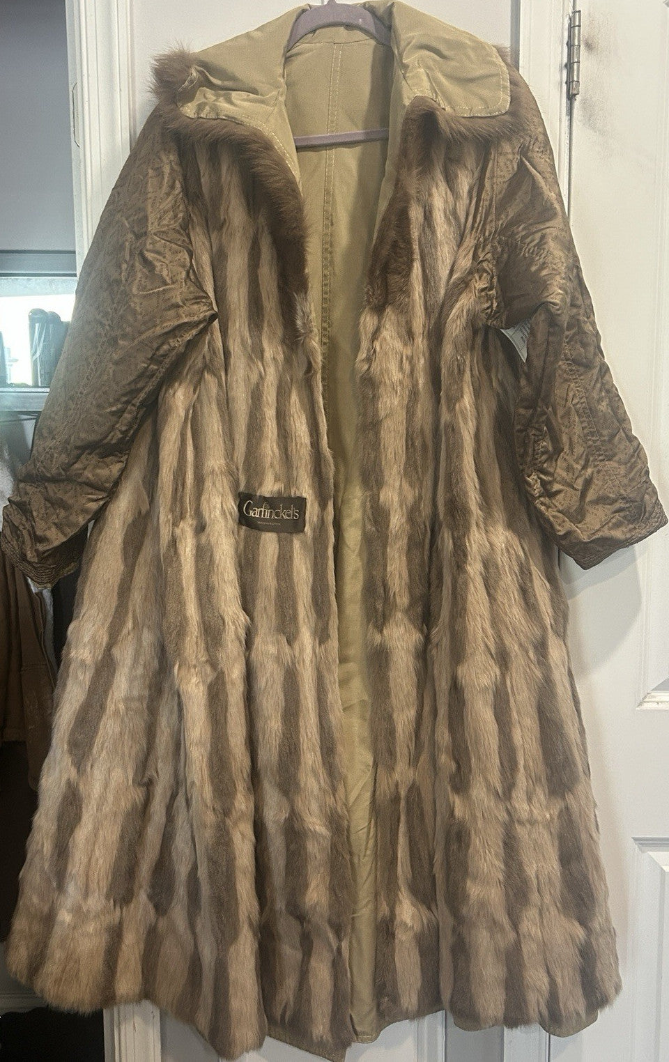 Fendi Beige Fur Trim Long Overcoat with Brown Collar for Women0