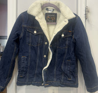 ZARA Boys Denim Sherpa Lined Jacket Blue White Size 11-12 152 Button Collared0