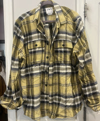 ZARA Men's Plaid Flannel Button-Up Shirt XL Relaxed Fit Yellow Black White0